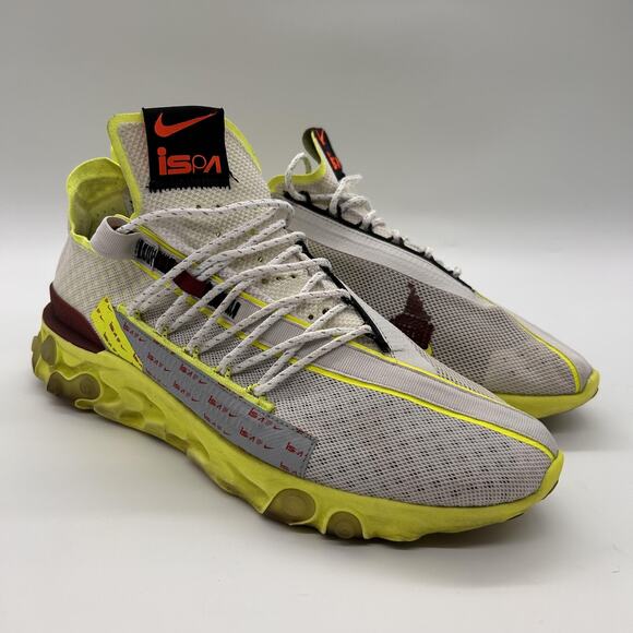 Nike ISPA‎ React WR Shoes Mens 11.5 White Yellow Volt Sneakers Running Comfort - Picture 5 of 11